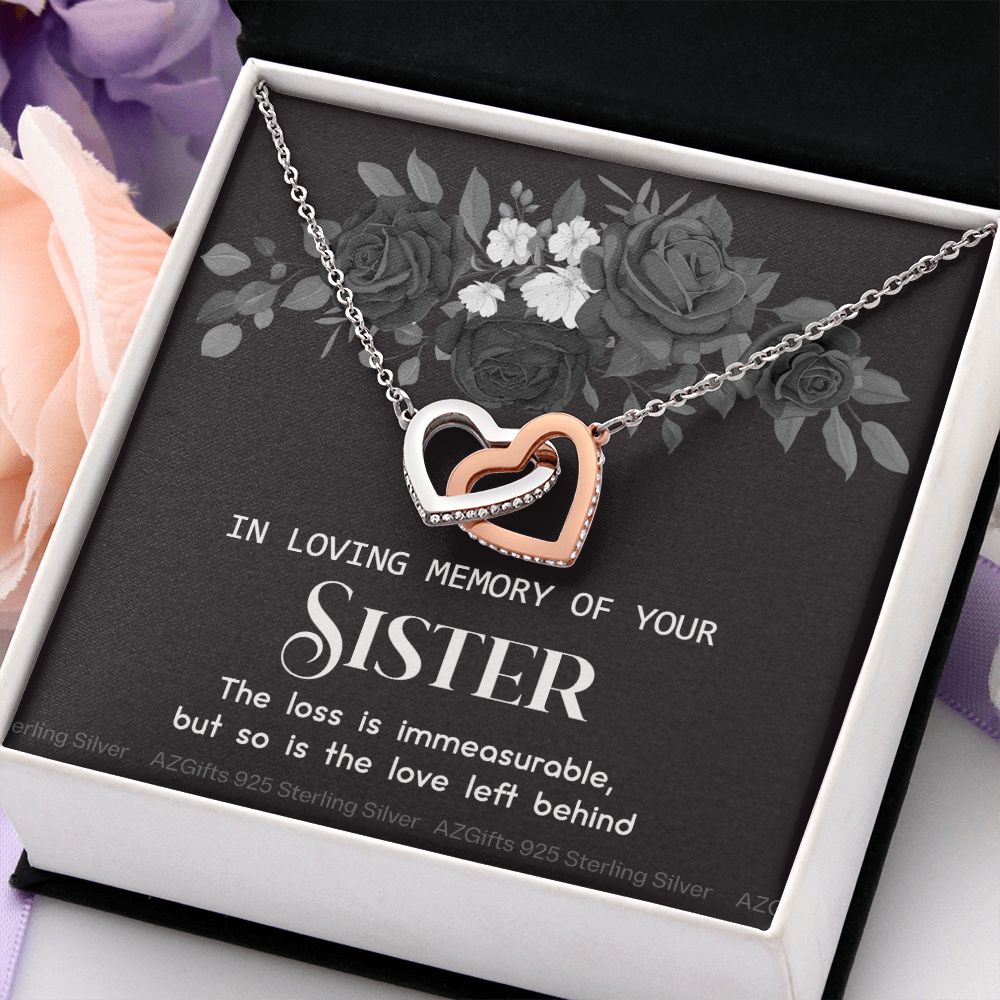 In Memory Of Your Sister, Sympathy Gift Loss Of Sister, Sympathy Gift Box, Loss Of Sister Necklace, Loss Of Sister, Loss Of A Sister Interlocking Hearts Necklace