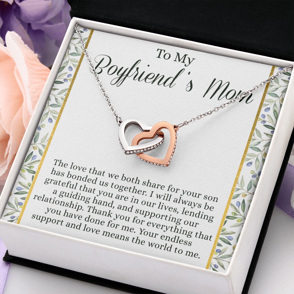 To My Boyfriend's Mom Necklace with Message Card Box, Boyfriends Mom Gift Necklace for Boyfriends Mom Mother Gift for Boyfriend's Mom, Boyfriend's Mom Gift, To My Boyfriends Mom Gift Interlocking Hearts Necklace