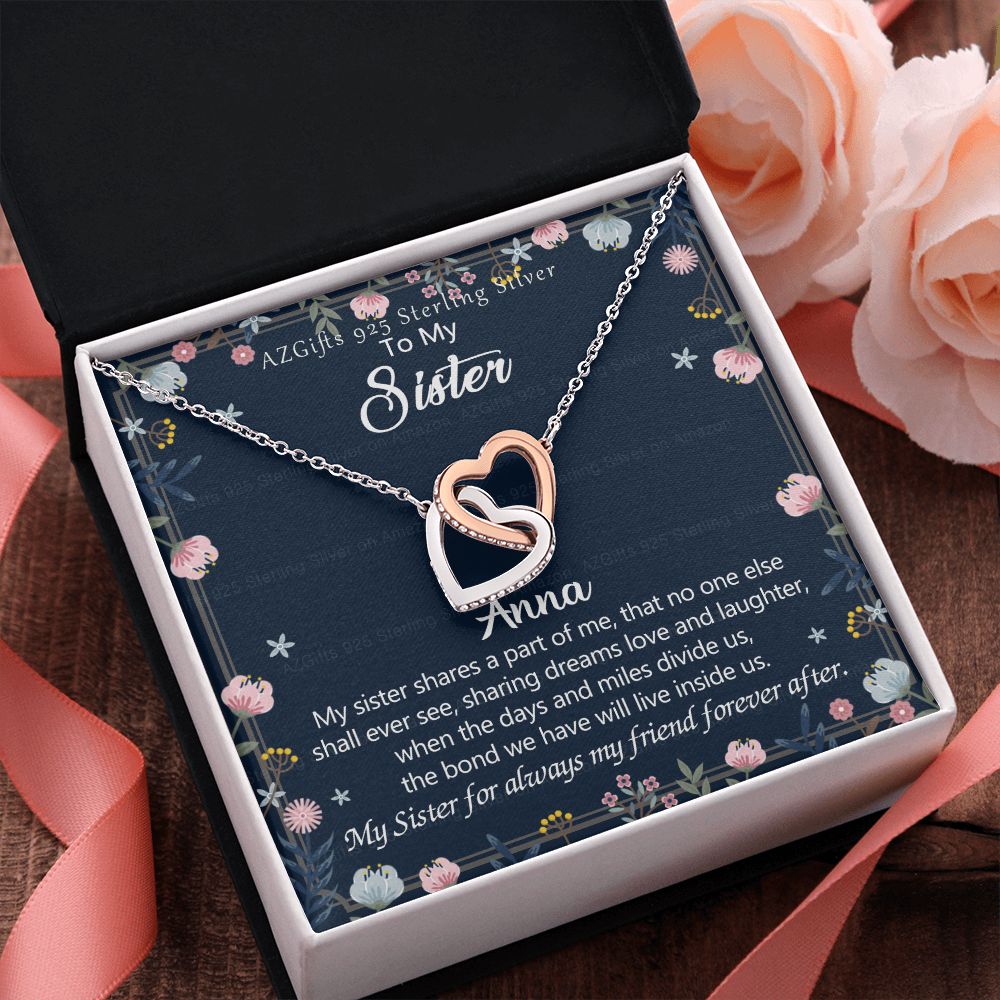 To My Sister Necklace, Pendant Inspirational Jewelry for Women Teen Girl, Keepsake Family and Friendship Gifts, Gift for Sisters, Necklace for Sisters, Sisters Jewelry 301 Interlocking Hearts Necklace