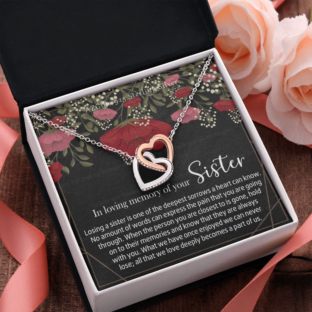 In Loving Memory of Your Sister Necklace Grief Gifts for Grieving Gift for Memorial Pendant Necklace Gifts for Remembrance Gifts for Bereavement Gifts Sorry for Your Loss 301 Interlocking Hearts Necklace