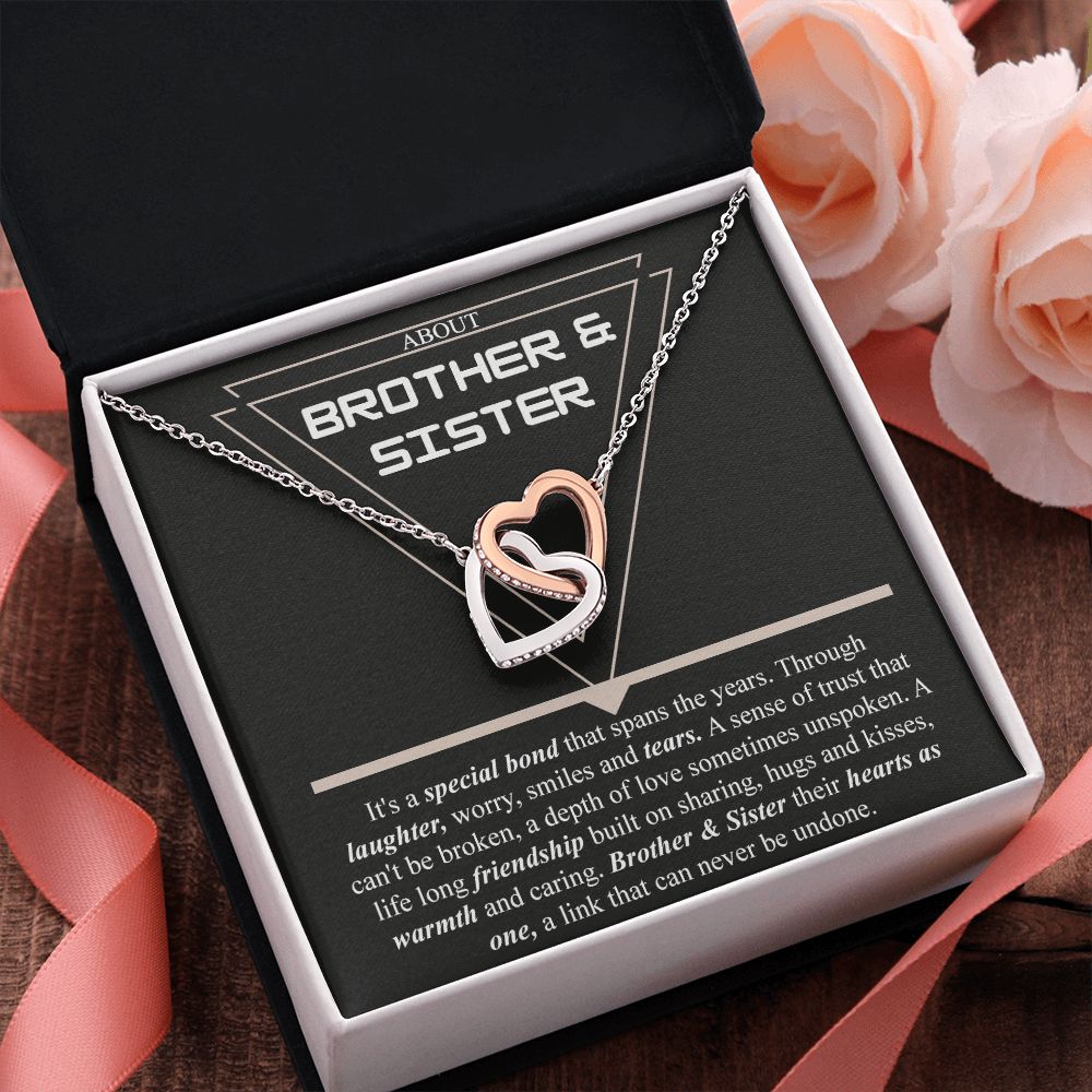 Brother & Sister Gift Necklace Cuban Link Chain Necklace Gift From Sister to Bro Interlocking Hearts Necklace