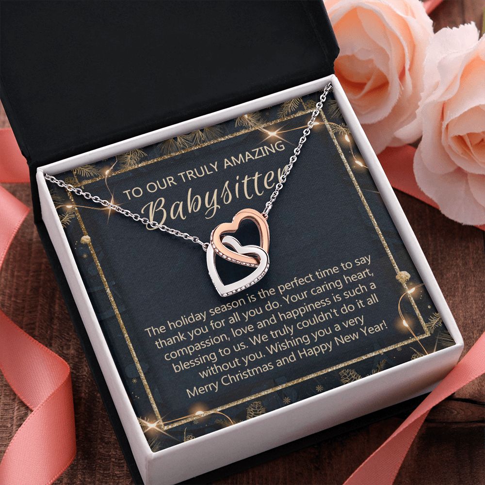 Babysitter Christmas Necklace Gift, Babysitter Gift, Christmas Babysitter Gift from Family, Merry Christmas Day Gift, Holiday Gift, Babysitter Necklace for Women 301 Interlocking Hearts Necklace