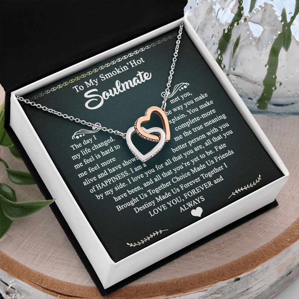 To My Smokin Hot Soulmate Necklace - Wife Gifts From Husband To My Wife Necklace, Gift for Her Romantic, Girlfriend Gifts Necklace for Wife from Men Includes Message Card and Gift Box 3 Interlocking Hearts Necklace