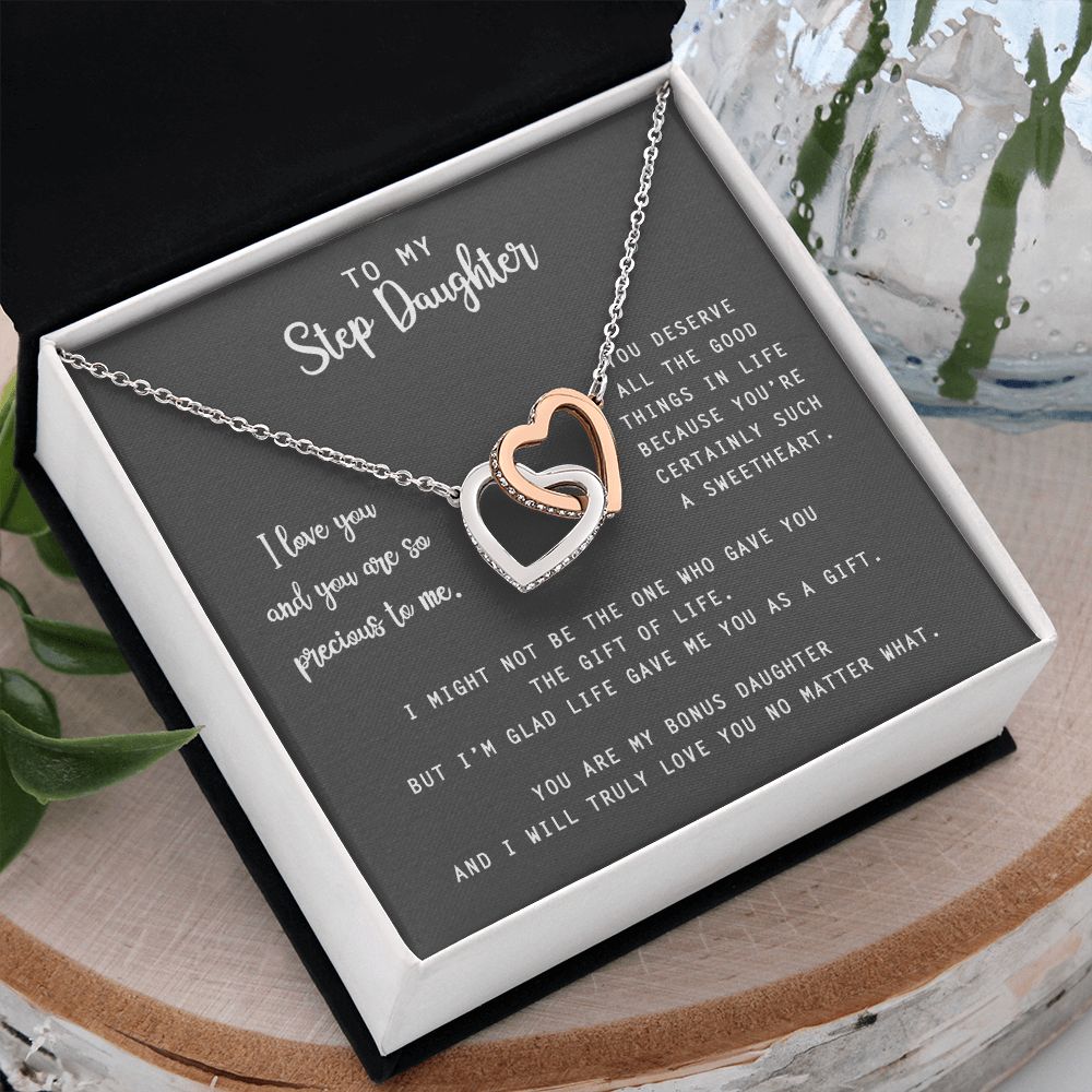 to My Step Daughter Necklace from Stepdad Bonus Daughters Birthday Xmas Congrats (1) Interlocking Hearts Necklace