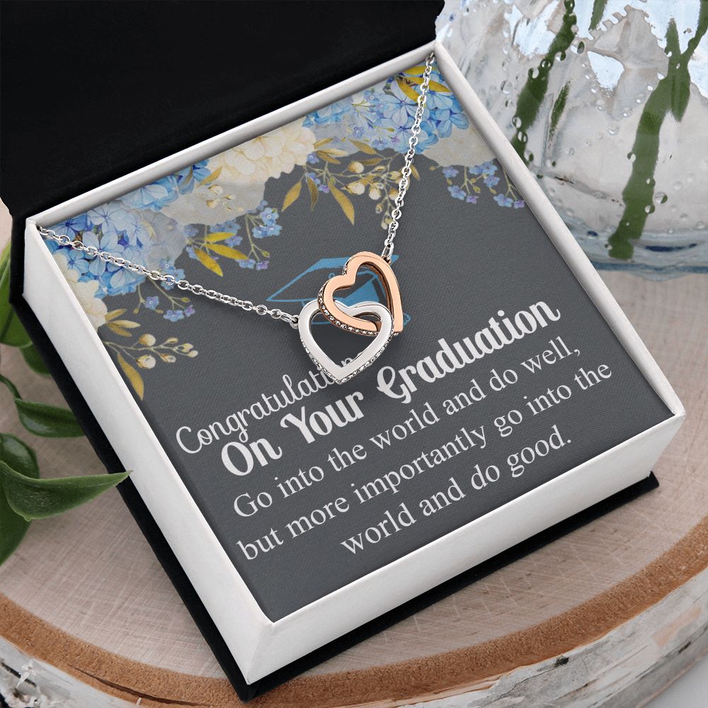 Graduation Gift Necklace For Girls, Graduation Jewelry, College, High School Congrats Graduation Pendants Gift For Daughter, Granddaughter, Niece, Sister Interlocking Hearts Necklace