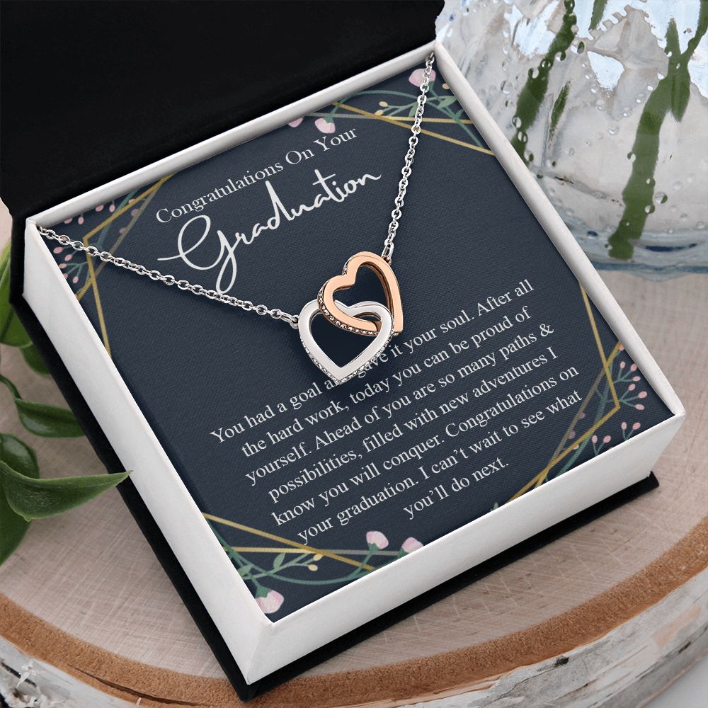 Graduation Gift For Her Necklace High School Graduation Gift, Congrats Graduation Pendants Gift For Daughter, Granddaughter, Niece, Sister Interlocking Hearts Necklace