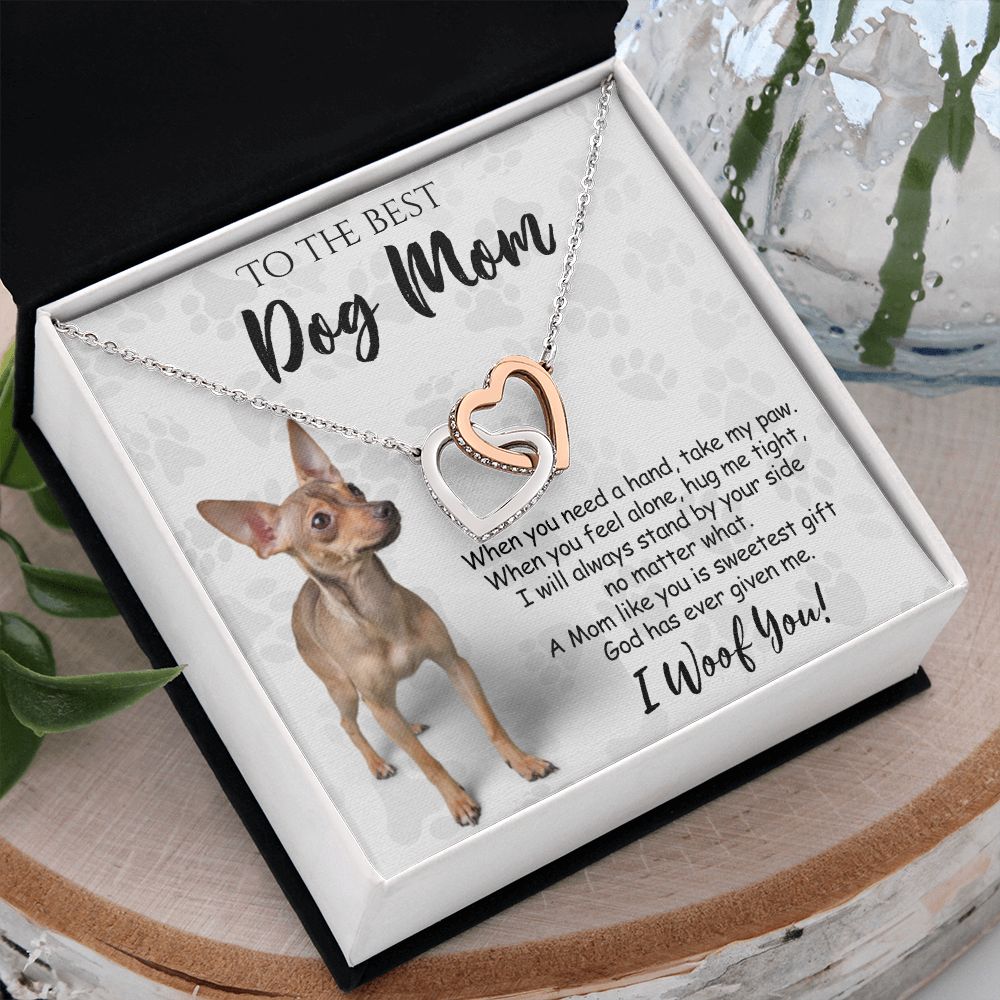 To The Best Chihuahua Dog Mom Knot Necklace Mother's Day Gift , I Woof You Quote Gift Card, Message Card Jewelry For Dog Lovers, Necklace For Mom Interlocking Hearts Necklace