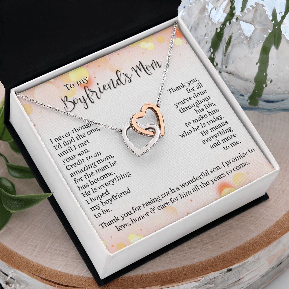 To My Boyfriend's Mom Necklace with Message Card Box, Birthday Gift For Boyfriends Mom, Mother's Day Necklace for Mother of Boyfriend, To My Boyfriends Mom Gifts Interlocking Hearts Necklace