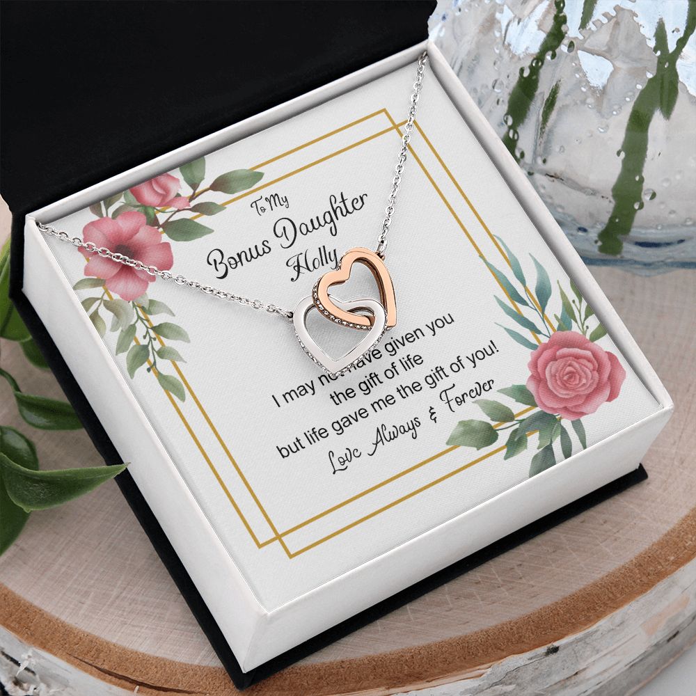 Bonus Daughter Gifts From Stepdad, Step Daughter Gifts From Stepmom, Stepdaughter Gifts From Stepdad, Father Stepdaughter Necklace, To My Bonus Daughter Necklaces, Christmas Gifts For Bonus6 Interlocking Hearts Necklace