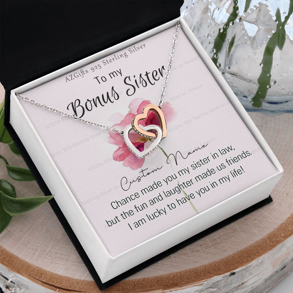 To my Bonus Sister Necklace Pendant for Sister in law Gift for Sister-in-Law Birthday Gift Idea for Her Sister of the Groom Necklace for Future Sister in Law Gift Interlocking Hearts Necklace