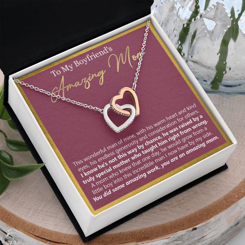 To My Boyfriend's Mom Necklace Jewelry Gift, Mother's Day Gift, Birthday Gift For Boyfriend's Mom, Boyfriend's Mom Necklace Interlocking Hearts Necklace
