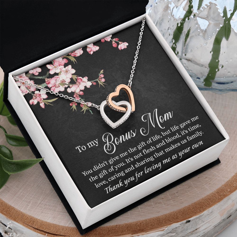 To My Bonus Mom Necklace, Gifts for Step Mom, Bonus Mom Necklace from Bonus Daughter Son, Necklaces for Women, Mothers Day Gift for Stepmom, Mother in Law Gift from Daughter in Law Interlocking Hearts Necklace