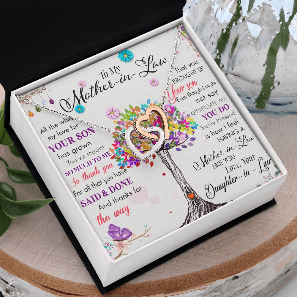 To My Mom Tree Necklace Pendant Gift From Daughter In Law Necklace Said And Done Gift For To Mom Happy Mother's Day Mother In Law Gift On Birthday Anniversary Gift 30821 Interlocking Hearts Necklace