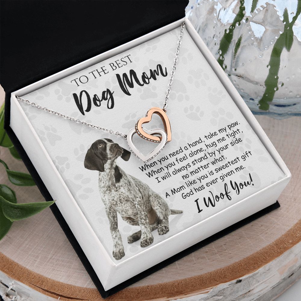 To The Best German Shorthaired Pointer Dog Mom Knot Necklace Mother's Day Gift , I Woof You Quote Gift Card, Message Card Jewelry For Dog Lovers, Necklace For Mom Interlocking Hearts Necklace
