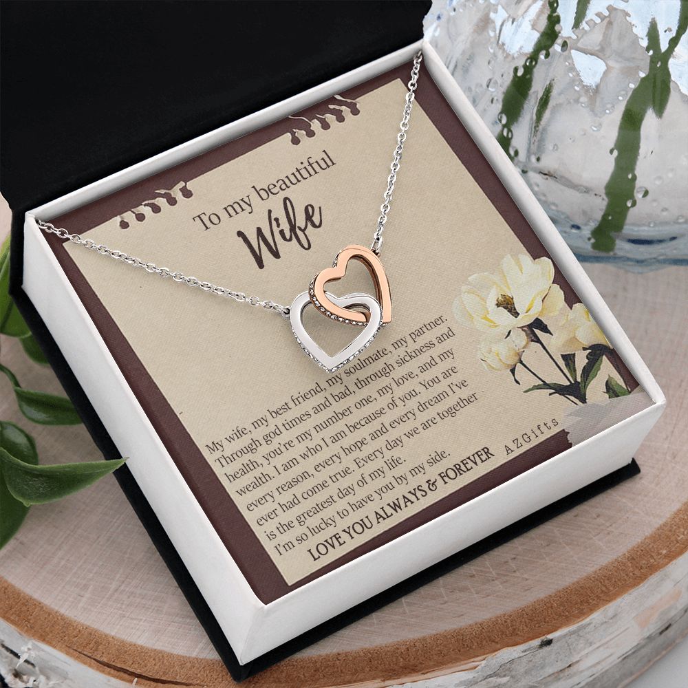 To My Wife Necklace from Husband, Personalized Necklace for Women, Luxury Necklace for Wife from Man Men, Wedding Anniversary Present For Wife, Beautiful Wife Jewelry Christmas Birthday Gifts For Wife7 Interlocking Hearts Necklace