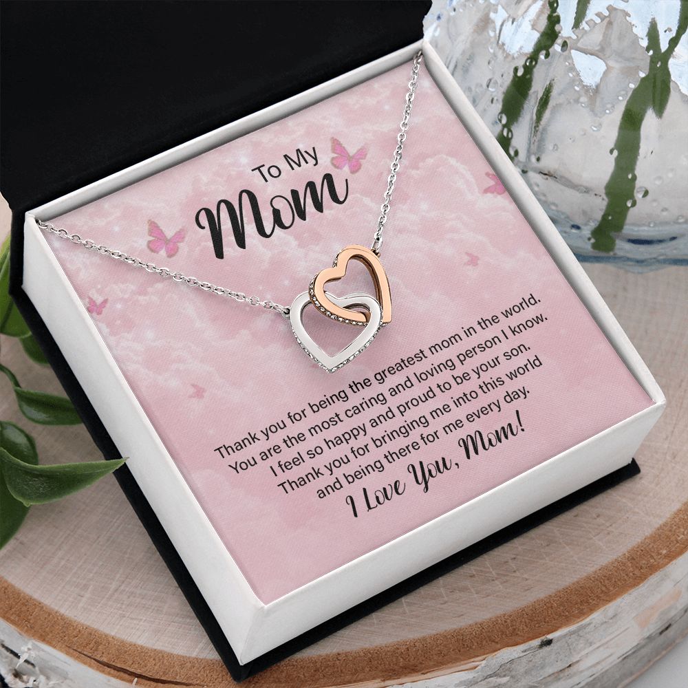 To My Mom Necklace, Gift For Mom, Mother's Day Gift from Daughter, Mom Jewelry Gift for Mothers Day, Birthday Gift for Mother, Moms Gift from Daughter Son, Necklace for Mom Mother 24 Interlocking Hearts Necklace