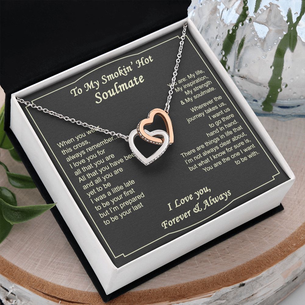 To My Smokin Hot Soulmate Necklace - Wife Gifts From Husband To My Wife Necklace, Gift for Her Romantic, Girlfriend Gifts Necklace for Wife from Men Includes Message Card and Gift Box 4 Interlocking Hearts Necklace