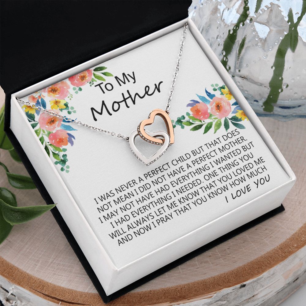 To My Mom Necklace Pendant Gift From Daughter And Happy Mother's Day Gift For Mom Birthday, Anniversary A Perfect Child Interlocking Hearts Necklace