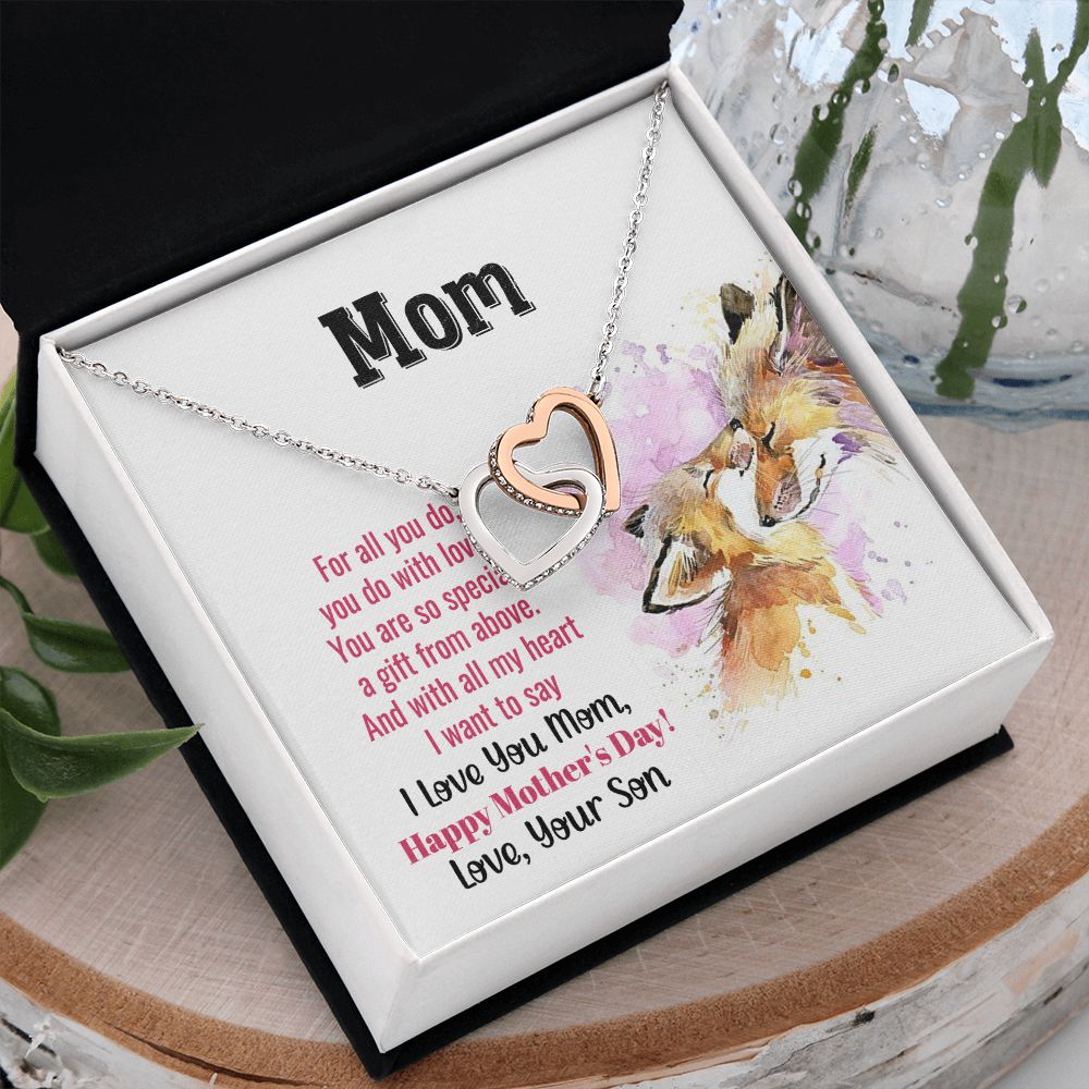 Mom Necklace Gifts for Mom from Daughter to Mom Gifts for Mothers Day from Daughter, To My Mom Necklace from Daughter to Mom Birthday Gifts Necklace with Message Card and Gift Box2241 Interlocking Hearts Necklace