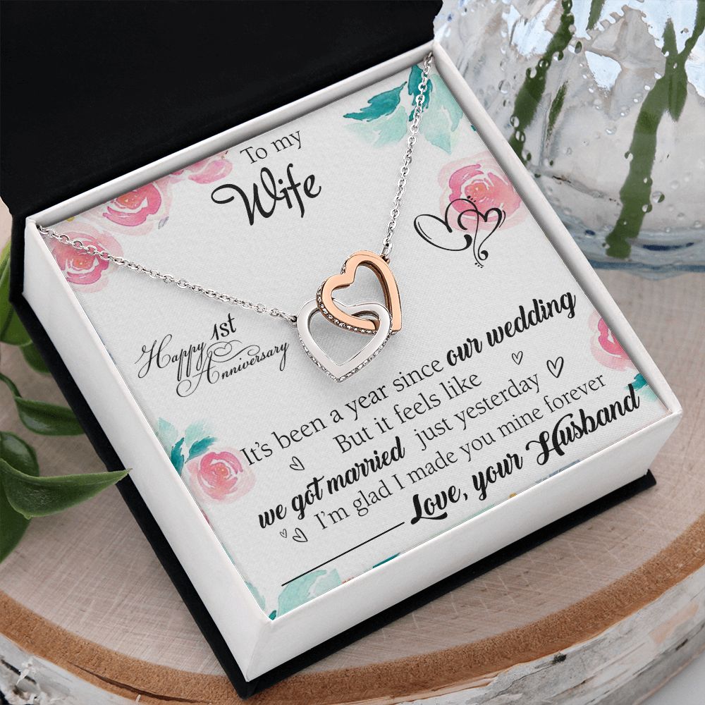 To My Wife Necklace, Wedding Anniversary Jewelry For Women, Necklace For Wife from Husband, Gift For Wife Birthday Gifts From Husband Necklace, Jewelry With Message Card In A Gift Box2 Interlocking Hearts Necklace