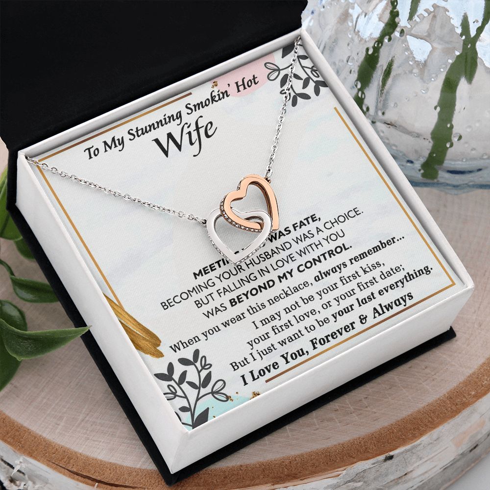 To My Smokin Hot Wife Necklace, Wedding Anniversary Jewelry For Women, Necklace For Wife from Husband, Gifts For Wife Birthday Gifts Necklace, Jewelry With Message Card In A Gift Box Interlocking Hearts Necklace