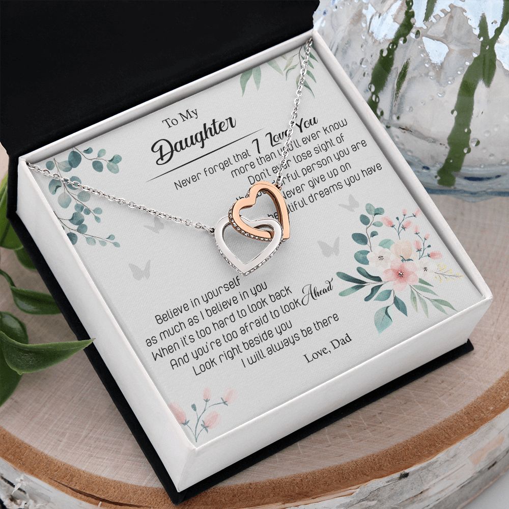 Jewelry Pendant Present for Daughter, To My Daughter Gift Necklace from Mom, Mother Daughter Gift Ideas, Birthday Christmas Gift Graduation Gifts for Daughters, Mother and Daughter Necklace 20 Interlocking Hearts Necklace