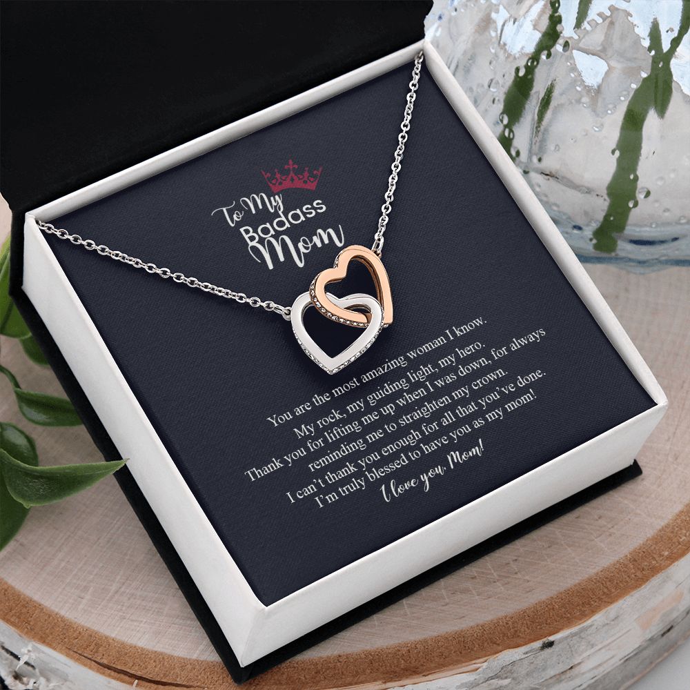 To My Badass Mom Love Knot Necklace, Gift For Mom Mother's Day Birthday Gift Interlocking Hearts Necklace