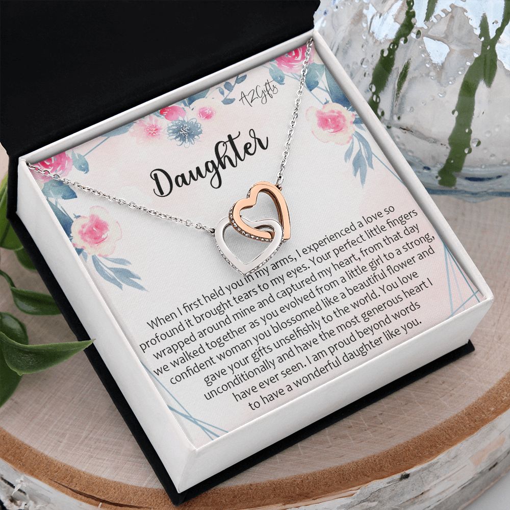 To My Daughter Gift Necklace from Mom, Mother and Daughter Necklace for Girls, Mother Daughter Gift Ideas, Jewelry Pendant Interlocking Hearts Necklace