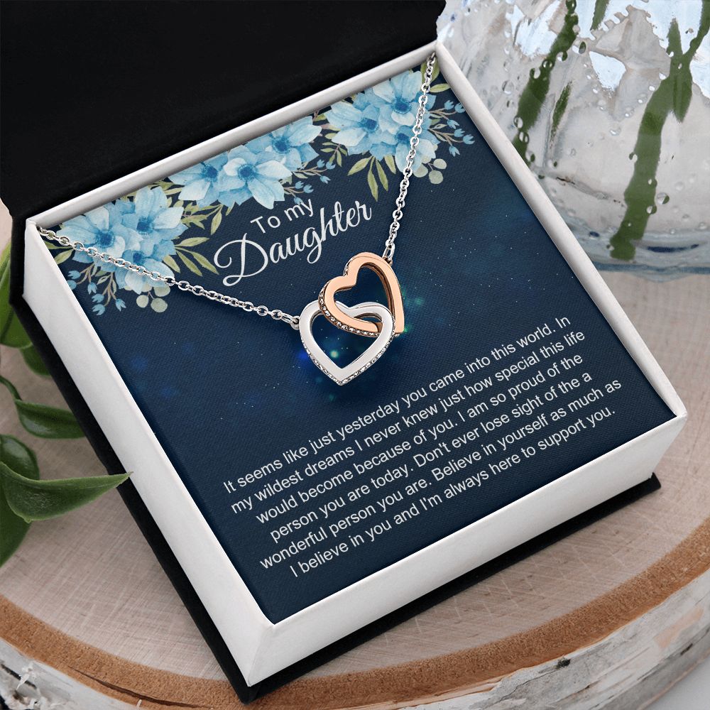 To My Daughter Gift Necklace from Mom, Mother and Daughter Necklace for Girls, Mother Daughter Gift Ideas, Jewelry Pendant Interlocking Hearts Necklace