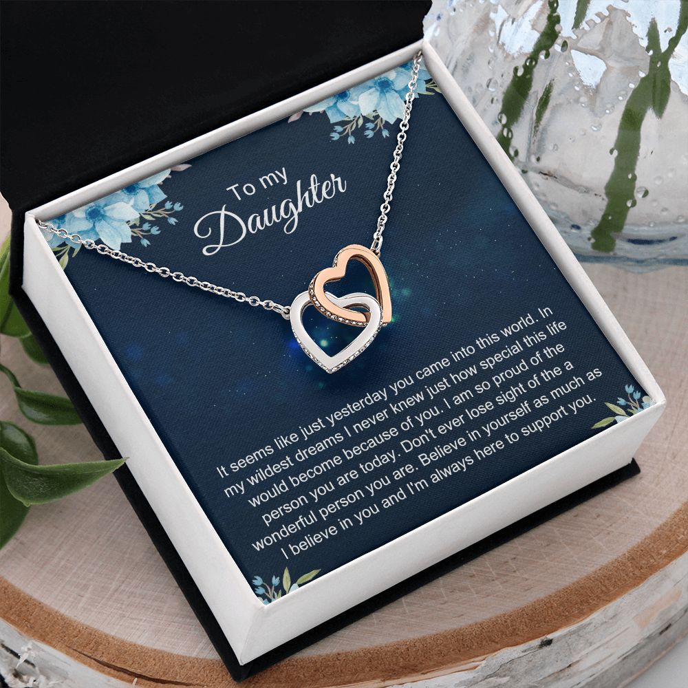 To My Daughter Gift Necklace from Mom, Mother and Daughter Necklace for Girls, Mother Daughter Gift Ideas, Jewelry Pendant Interlocking Hearts Necklace
