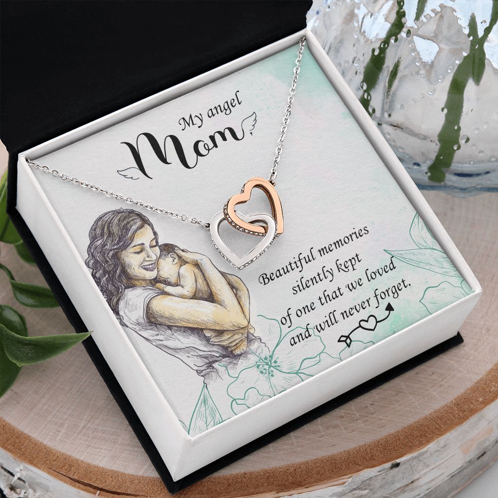 To My Mom Mother My Angel Necklace Pendant Gift From Daughter Beautiful Memories With Message Card Gift For Mom Interlocking Hearts Necklace