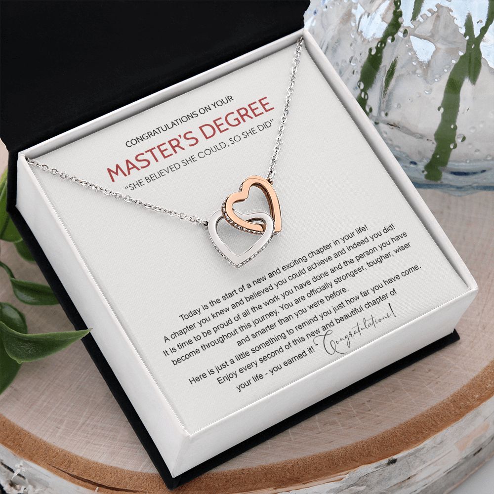 Master's Degree Graduation Gift Necklace, Masters Student Necklace Gift, Master's Student MBA Graduation Congrats Graduation Pendants Gift For Daughter, Granddaughter, Niece, Sister Interlocking Hearts Necklace
