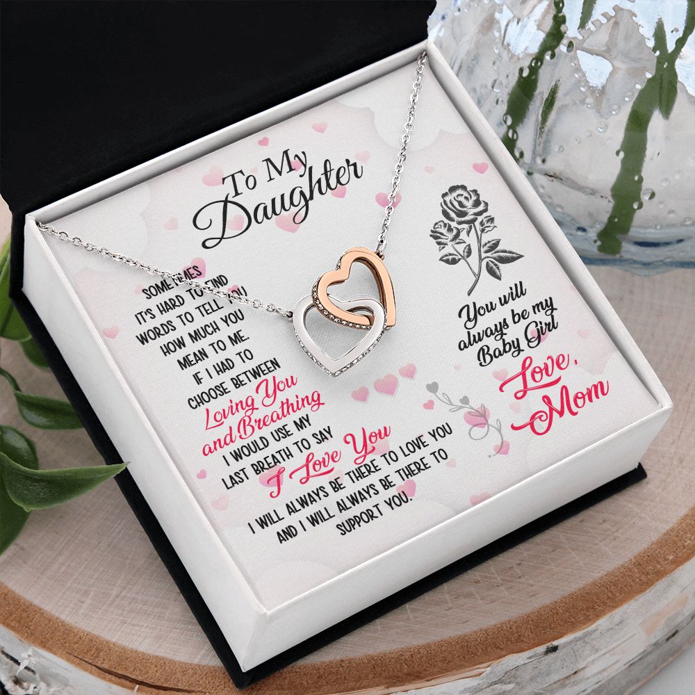 To My Daughter Necklace Pendant Gift From Mom Necklace Loving You And Breathing With Message Card Gift Box Gift For To Daughter, Daughter In Law On Birthday Anniversary Interlocking Hearts Necklace
