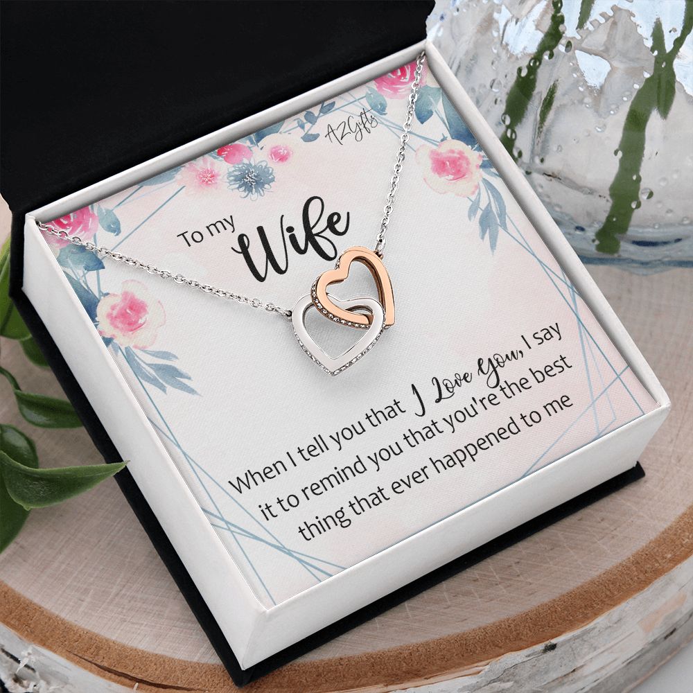 To My Wife Necklace from Husband, Personalized Necklace for Women, Luxury Necklace for Wife from Man Men, Wedding Anniversary Present For Wife, Beautiful Wife Jewelry Christmas Birthday Gifts For Wife Interlocking Hearts Necklace