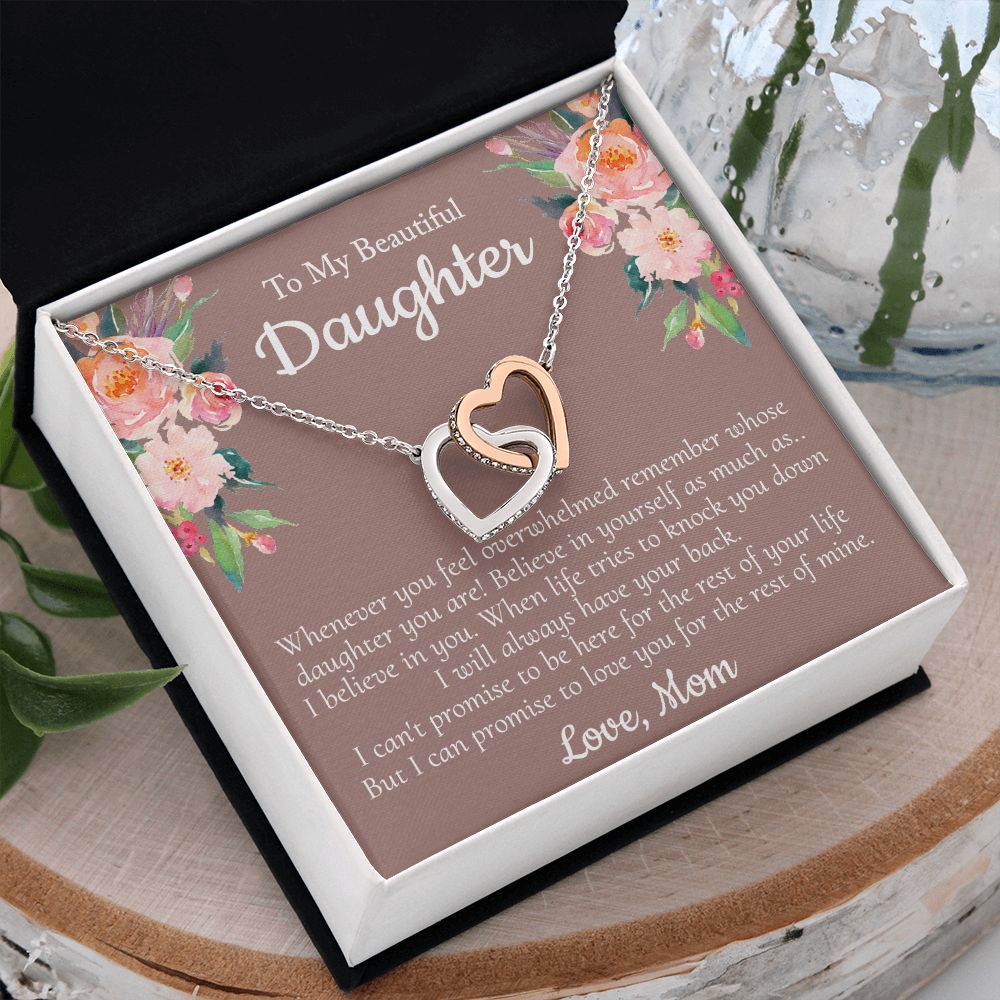 To My Beautiful Daughter Necklace With Thoughtful Card Box Gift Necklace for Daughter from Mom Daughter Gifts for Daughters Jewelry for Girls Her Mother Daughter Necklace Interlocking Hearts Necklace