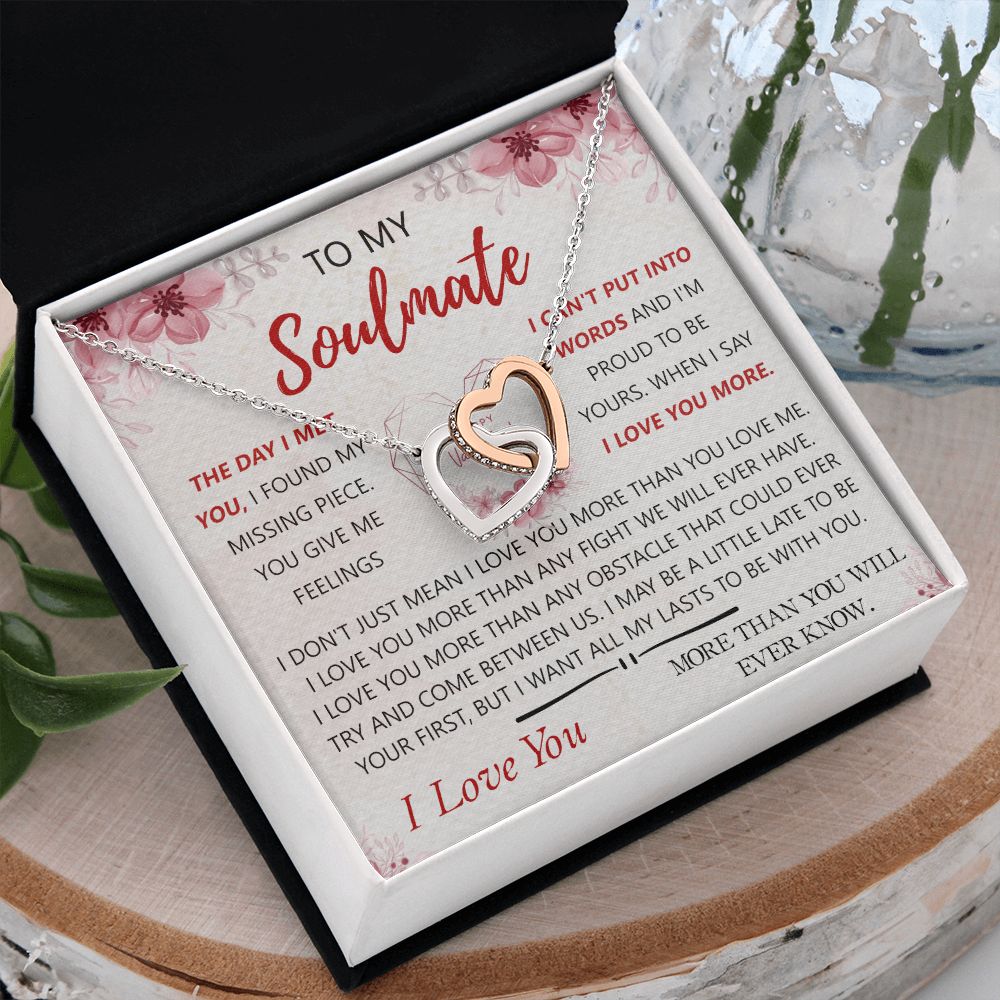 To My Soulmate Necklace for Women Birthday Christmas Jewelry Gifts For My Wife with Message Card Box Personalized Gift Present Pendant for Future Wife Soulmate Girlfriend Love 23 Interlocking Hearts Necklace