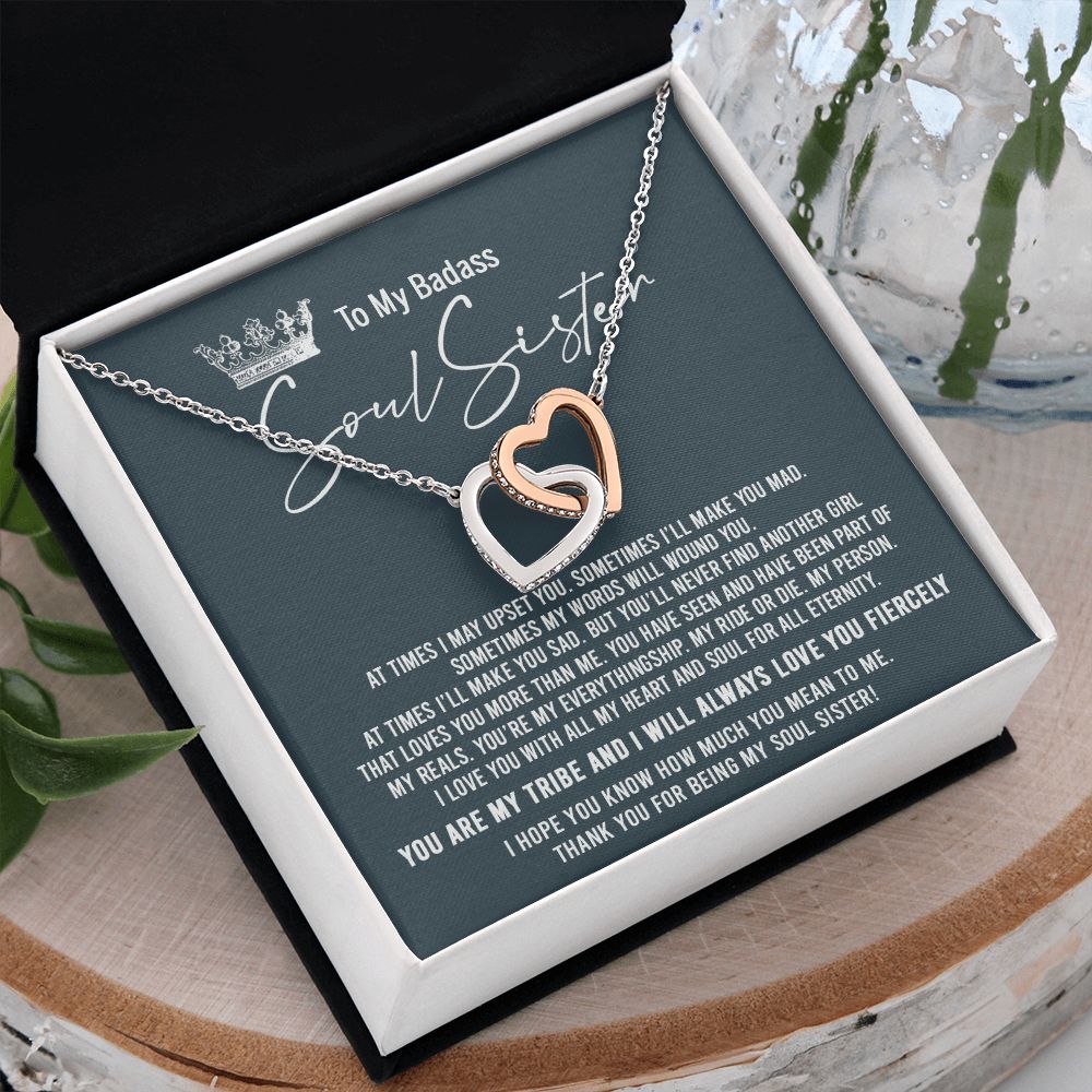 To My Badass Soul Sister Necklace Bestie BFF Gift Interlocking Hearts Necklace Interlocking Hearts Necklace