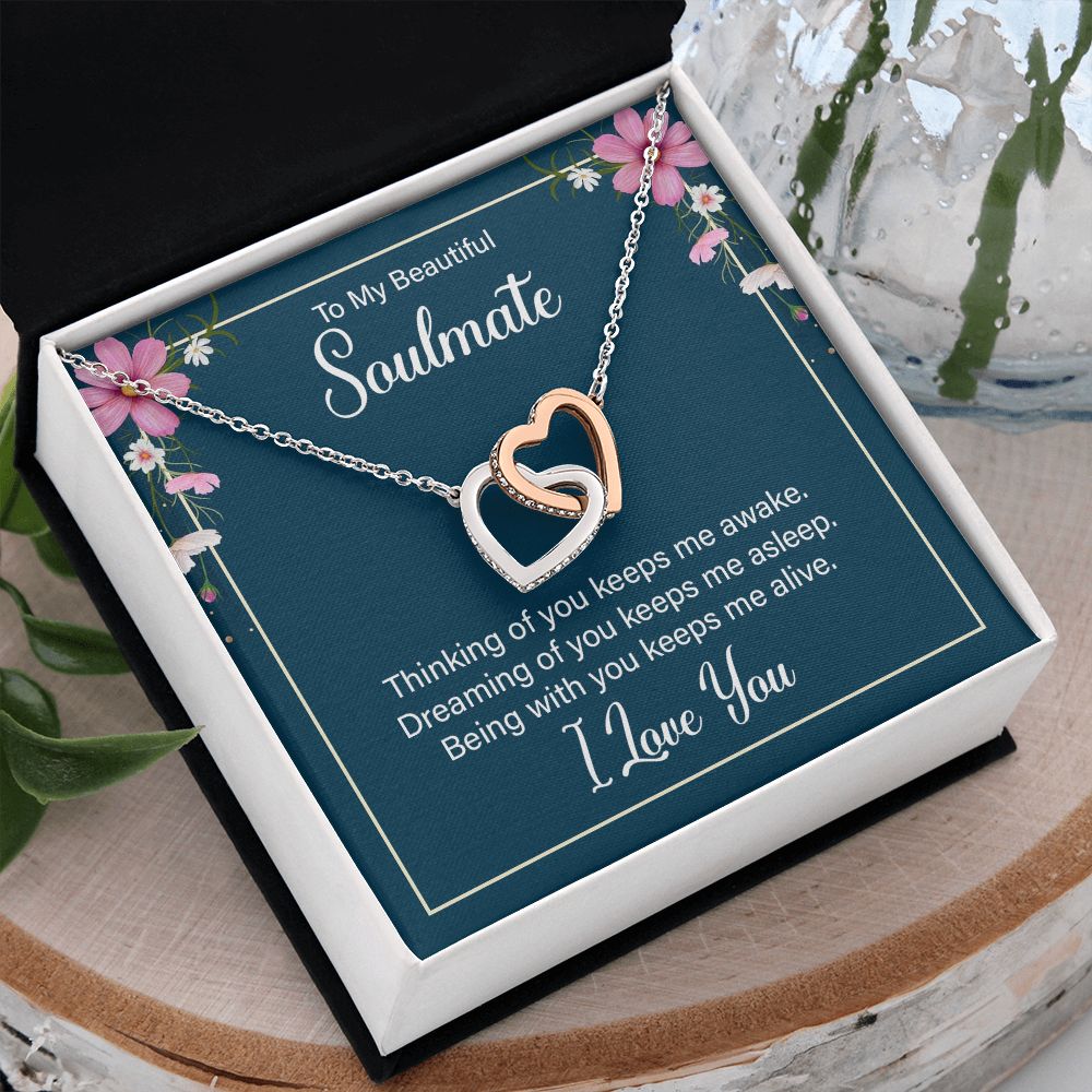 To My Soulmate Necklace for Women Birthday Christmas Jewelry Gifts For My Wife with Message Card Box Personalized Gift Present Pendant for Future Wife Soulmate Girlfriend Love 13 Interlocking Hearts Necklace