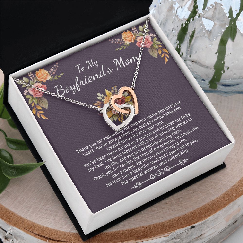 To My Boyfriend's Mom Necklace Gift For Boyfriend's Mom Thank You For Welcoming Pendant Jewelry Mothers Day Present Gift for Boyfriend's Mom Necklace for Boyfriend's Mom Gift Interlocking Hearts Necklace