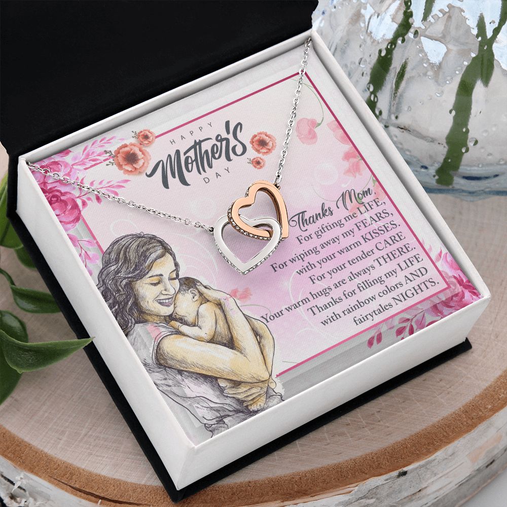 To My Mom, Mother Necklace Pendant Gift From Daughter Or Son Thanks Mom For Gifting Me Life With Message Card Gift For Mom Interlocking Hearts Necklace