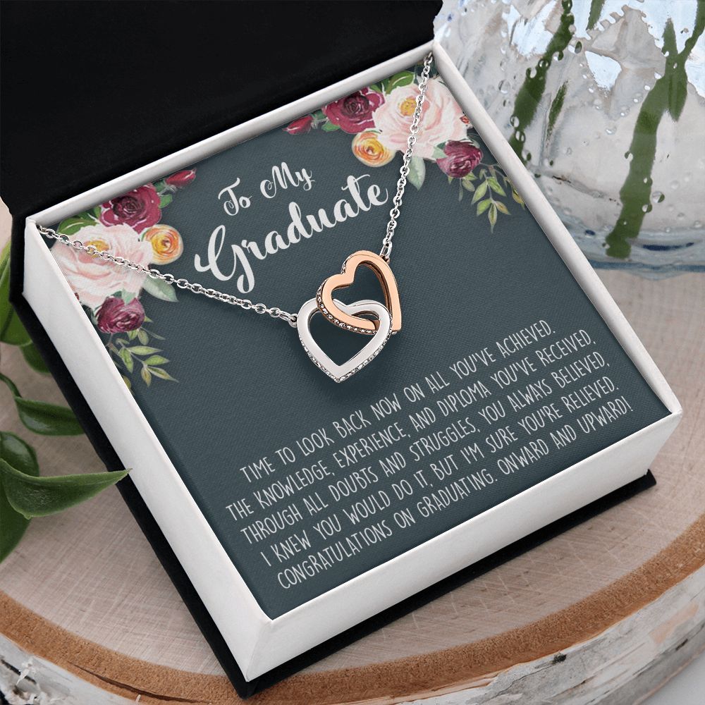 Graduation Gift Necklace for Girls Jewelry, College, High School, Elementary School, Senior Graduation Congrats Graduation Pendants Gift For Daughter, Granddaughter, Niece, Sister Interlocking Hearts Necklace