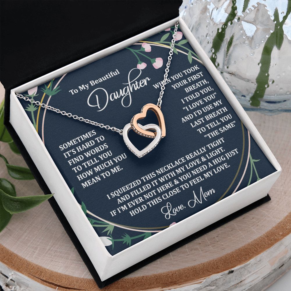 To My Daughter Gift Necklace from Mom, Mother and Daughter Necklace for Girls, Mother Daughter Gift Ideas, Jewelry Pendant Interlocking Hearts Necklace