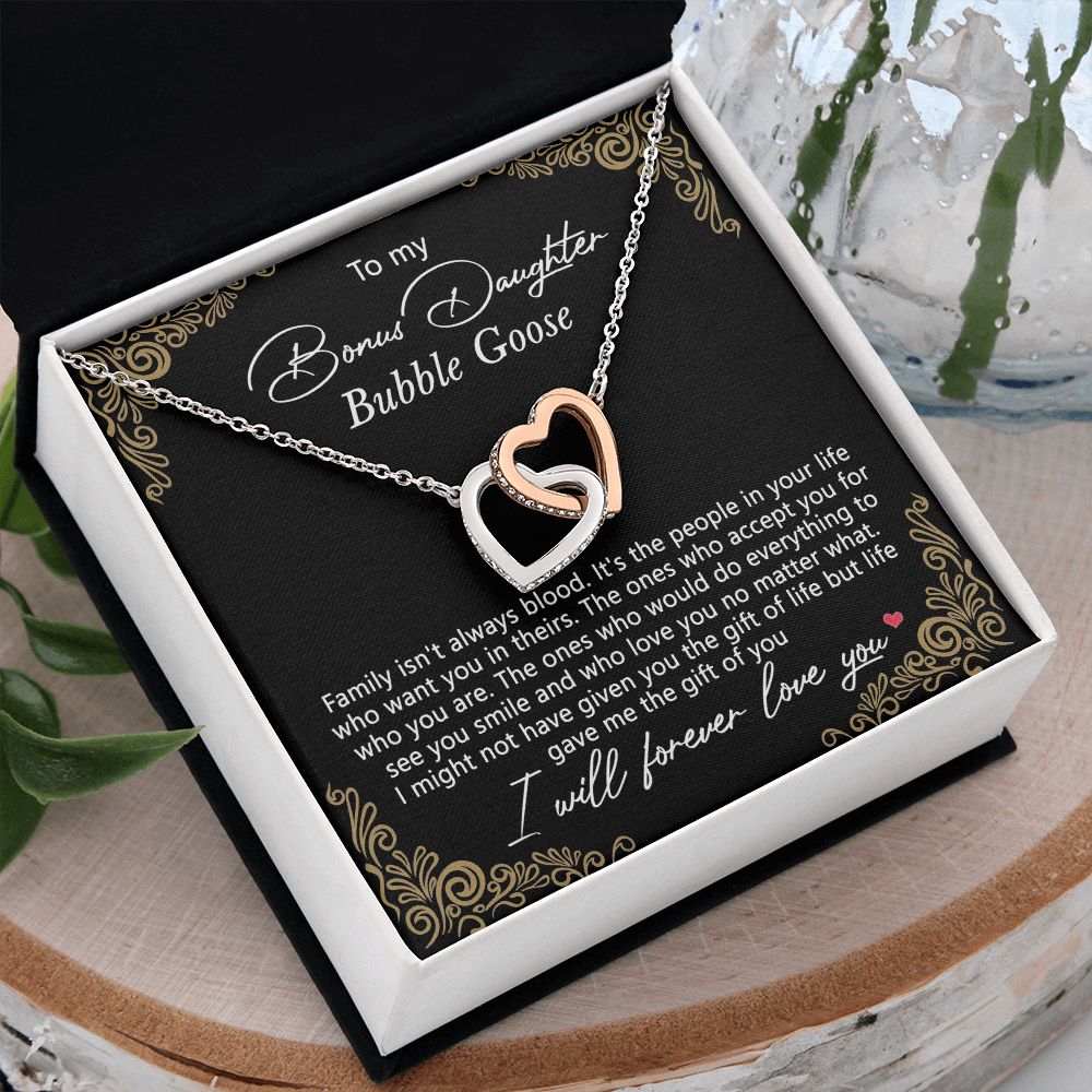 Bonus Daughter Gifts From Stepdad, Step Daughter Gifts From Stepmom, Stepdaughter Gifts From Stepdad, Father Stepdaughter Necklace, To My Bonus Daughter Necklaces, Christmas Gifts For Bonus9 Interlocking Hearts Necklace