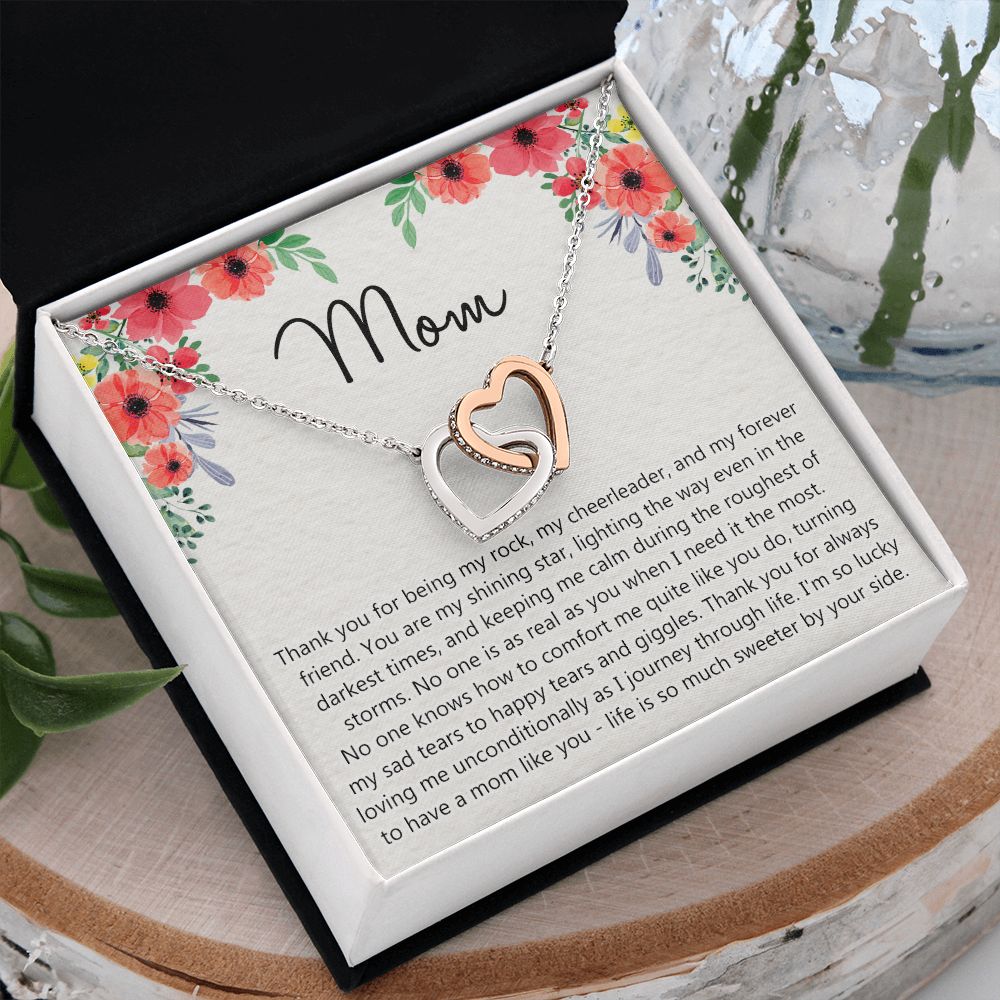 To My Mom Gift Necklace for Mother Daughter Jewelry, Thank You Mom Gift, Gift for Mom from Daughter to Mother Necklace Pendant Jewelry Box for Mom on Mother's Day Birthday Interlocking Hearts Necklace