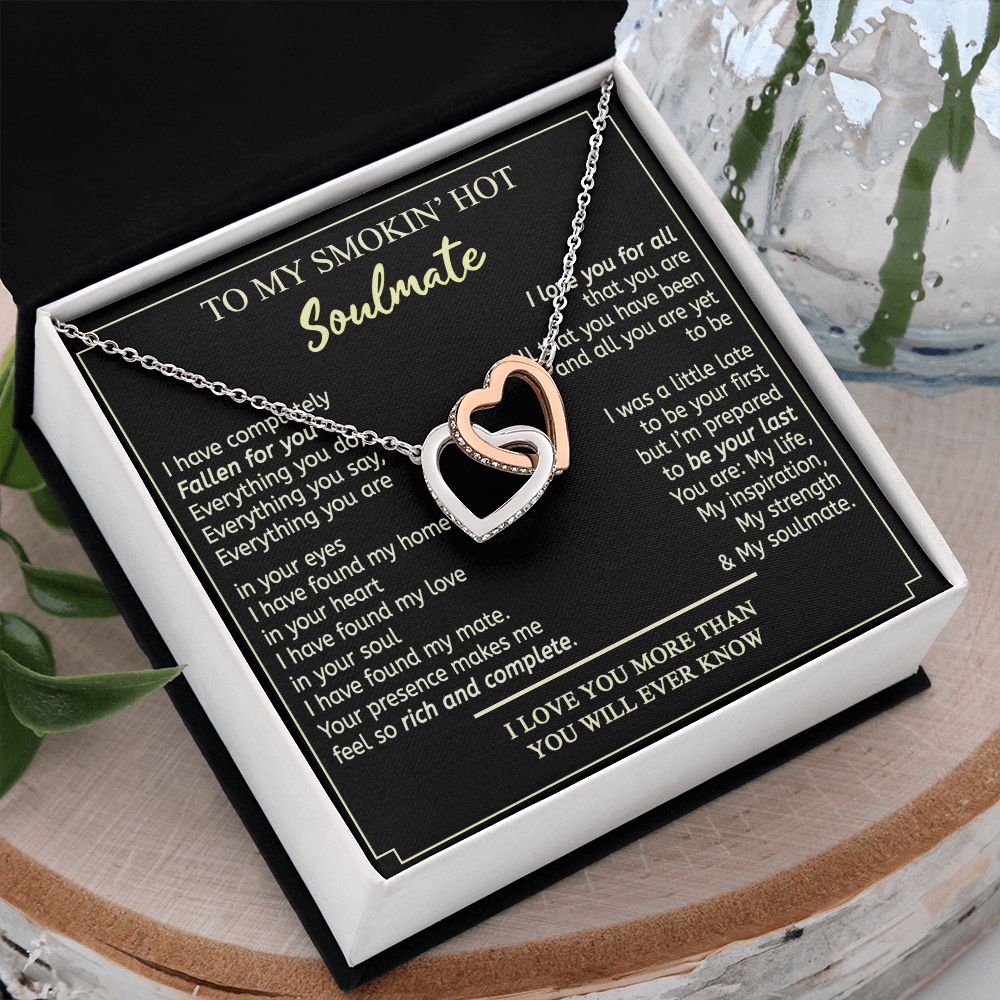 To My Smokin Hot Soulmate Necklace - Wife Gifts From Husband To My Wife Necklace, Gift for Her Romantic, Girlfriend Gifts Necklace for Wife from Men Includes Message Card and Gift Box 2 Interlocking Hearts Necklace