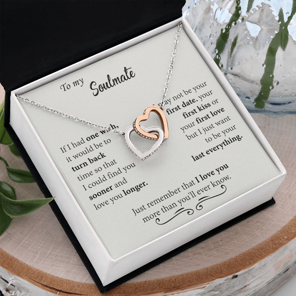 To My Soulmate Necklace for Women Birthday Christmas Jewelry Gifts For My Wife with Message Card Box Personalized Gift Present Pendant for Future Wife Soulmate Girlfriend Love 24 Interlocking Hearts Necklace