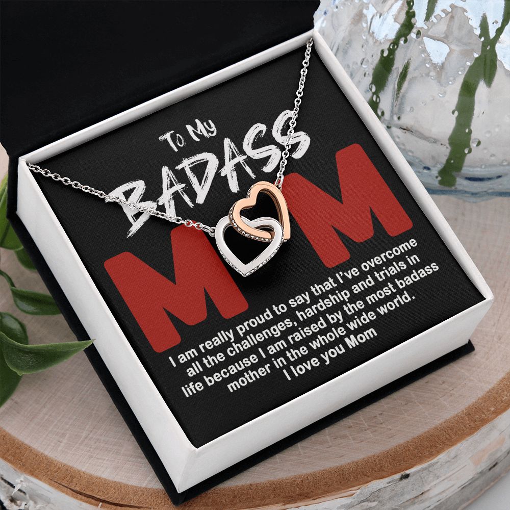 To My Badass Mom Necklace Badass Mom Gift, Jewelry For Step Mom On Mother's Day Interlocking Hearts Necklace