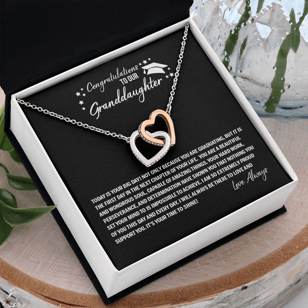 To Our Granddaughter Necklace From Grandparents Sentimental Gifts Birthday Gift Chirstmas Anniversary Unique Jewelry For Girl Senior High School College Grad Necklace Graduation Pendant Gifts Interlocking Hearts Necklace