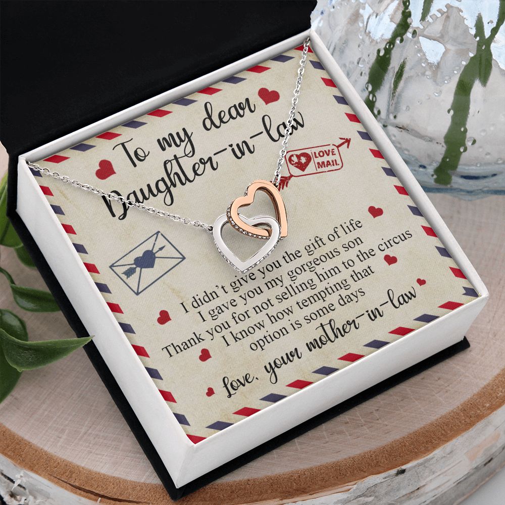 To My Dear Daughter In Law Gift, Graduation Gift For Her, Love Knot Necklace Interlocking Hearts Necklace