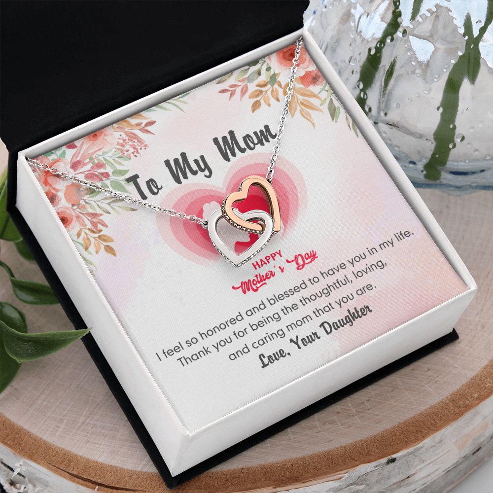 To My Mom Necklace Pendant Gift From Daughter And Happy Mother's Day Gift For Mom Birthday, Anniversary Thank You Interlocking Hearts Necklace